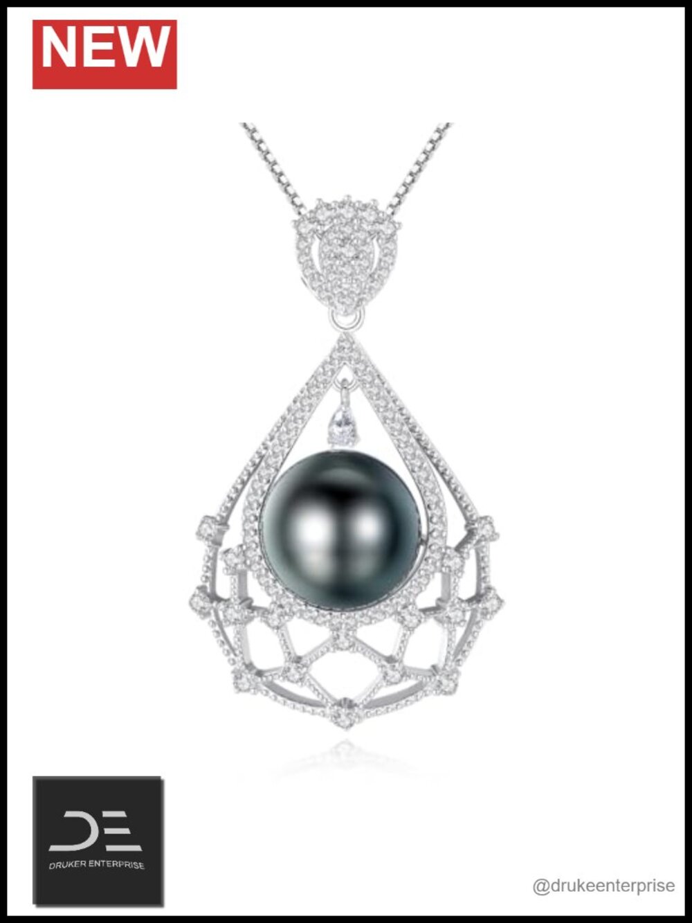 Tahitian Black Pearl Pendant Necklace 925 Sterling Silver 10-11mm Teardrop